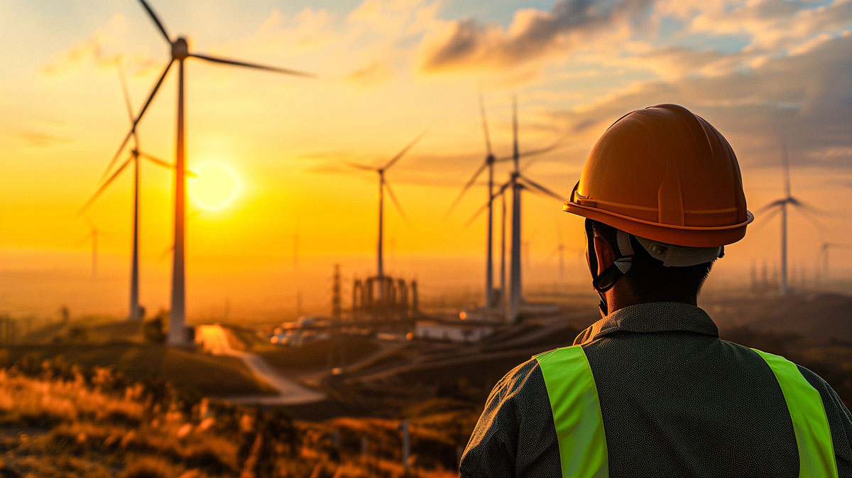 Renewable Energy Engineer Overseeing Wind Farm